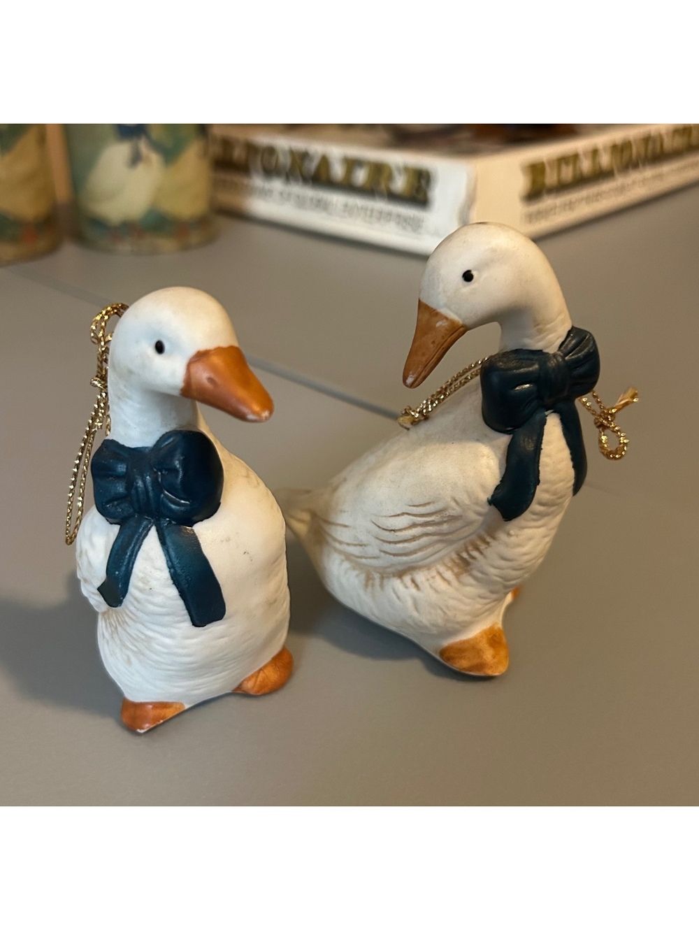 Pair of vintage goose ornaments